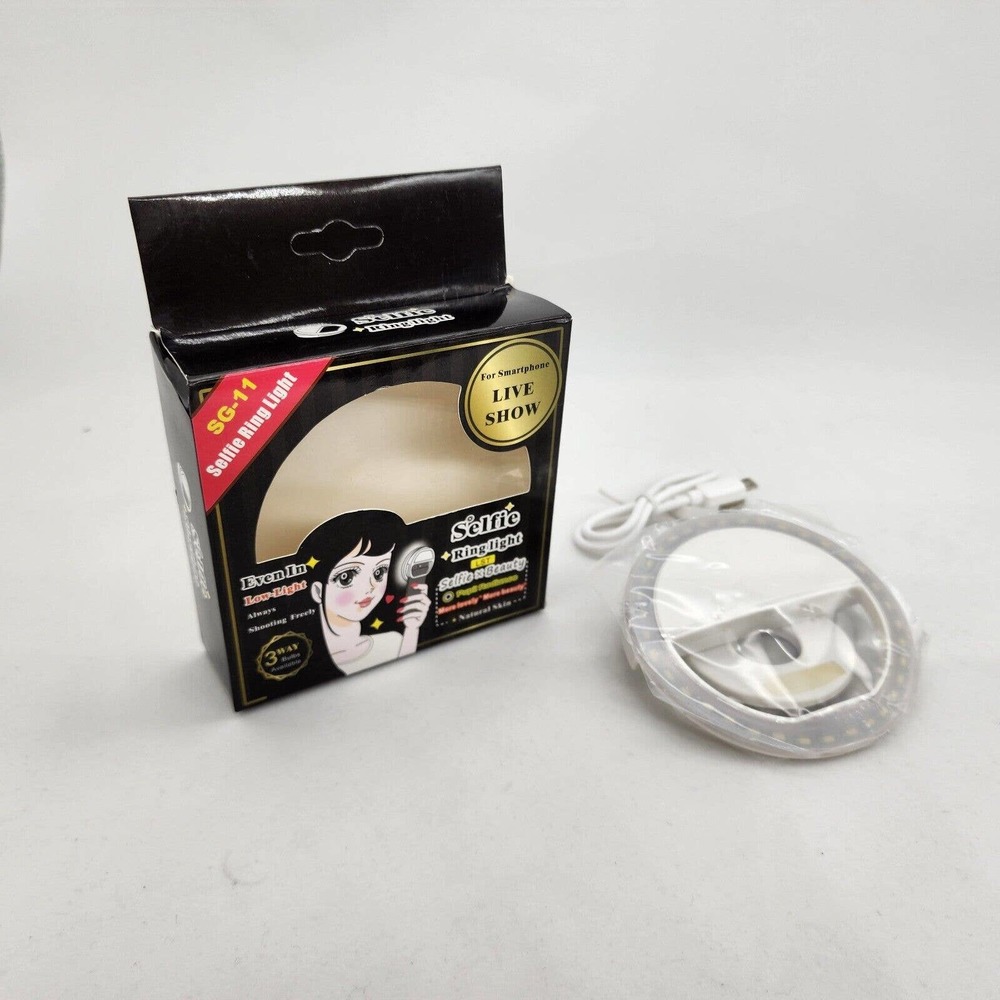 SG-11 Selfie LED Ring Light with Clip and Compatible with All Phones - White